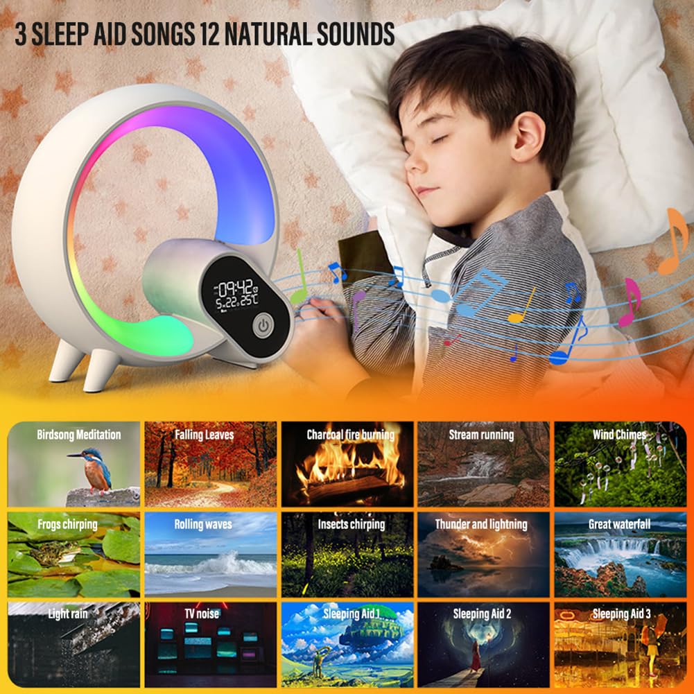 Rhythm Atmosphere Lamp, Sunrise Alarm Clock Wake Up Light, Altoparlante Bluetooth, Luce diurna e notturna con telecomando, Lampada da tavolo dimmerabile Luce notturna per camera da letto white