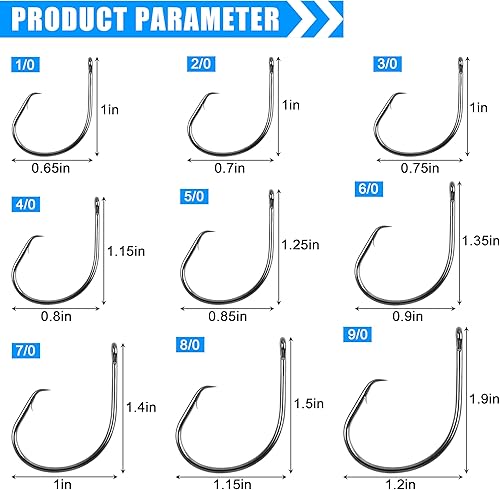 Miniatura 4 de Anzuelos circulares de pesca para agua salada, 50150 piezas de ganchos circulares en línea, ganchos circulares de acero de alto carbono, de ojo