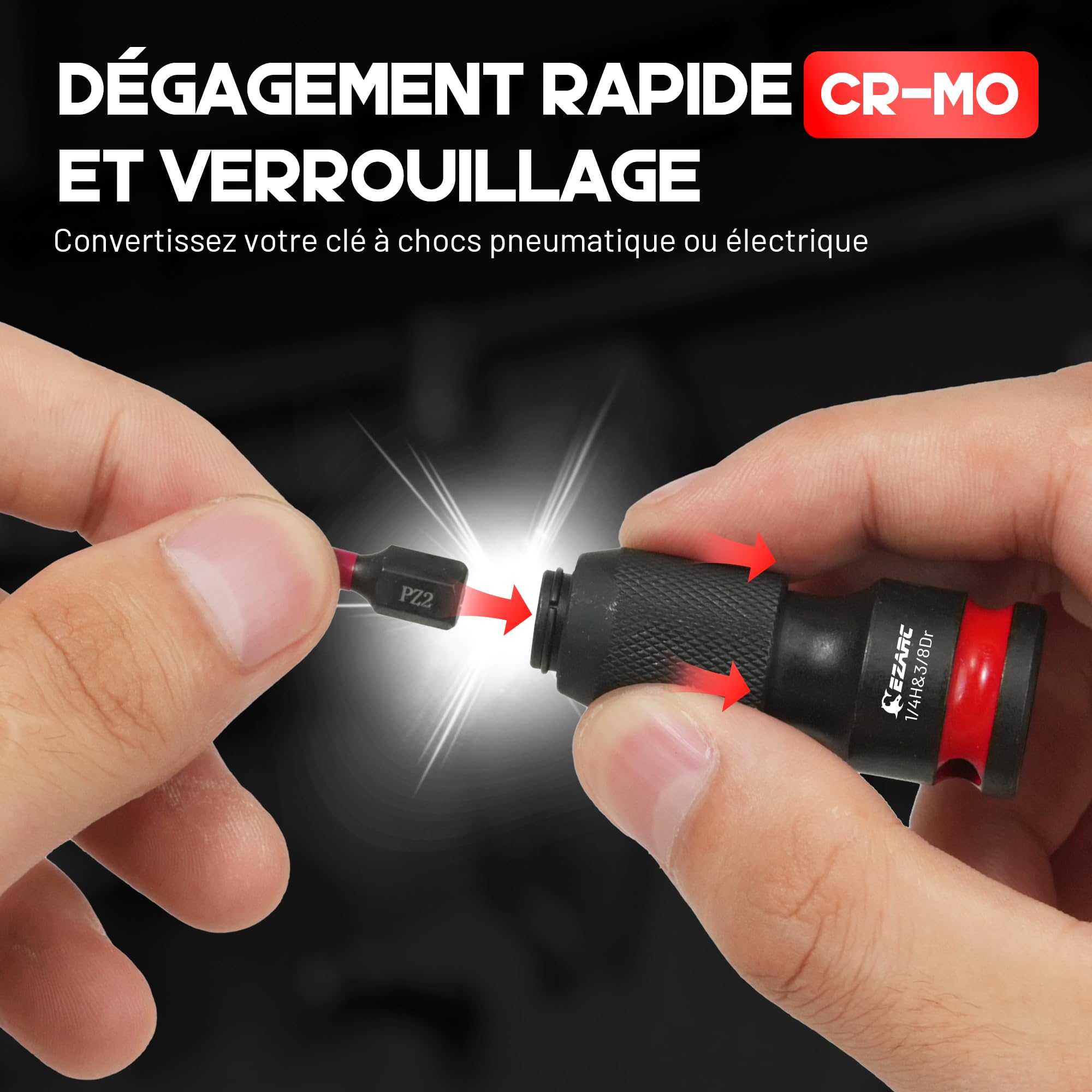 EZARC Lot de 21 adaptateurs de clé à douille, extensions et réducteurs CR-V, joints de cardan CR-MO et adaptateur à impact, visseuse à percussion, accessoires pour réparation automobile et atelier