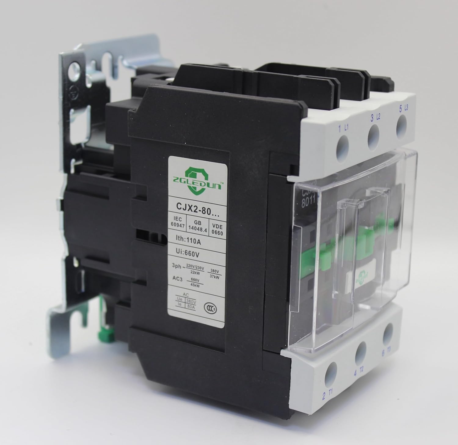 AC Contactor, CJX2-80A*110~127V AC, Screw Clamp Terminals, DIN Rail Installation, 3 Pole+Auxiliary 1NO+1NC, Motor Control