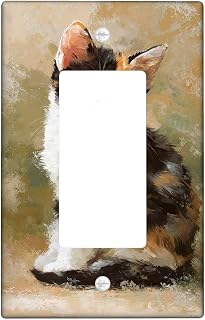 Cute Calico Cat Light Switch Cover Plates/Outlet Covers, Soft Beige and Brown Wall Accents, Thermoplastic Wall Plates, Standard Size Single Rocker
