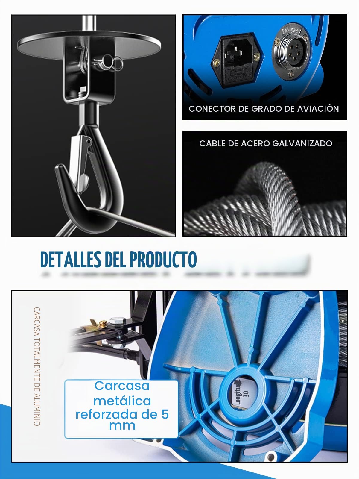 Mxmoonant Grúa de elevación eléctrica de 30 m, con carcasa de aleación con motor actualizado de 1500 W, cable de 6,8 m y control inalámbrico de 150 m, tipo reforzado para trabajar con necesidades