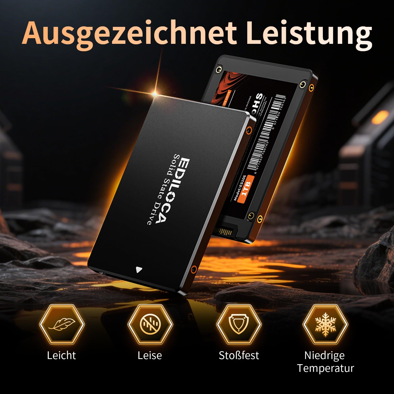 Ediloca SSD 1TB, SSD Festplatte Intern, 2.5" SATA III, bis zu 550MB/s, 3D NAND TLC, Kompatibel mit Laptop und PC-Desktop(ES106 Black)