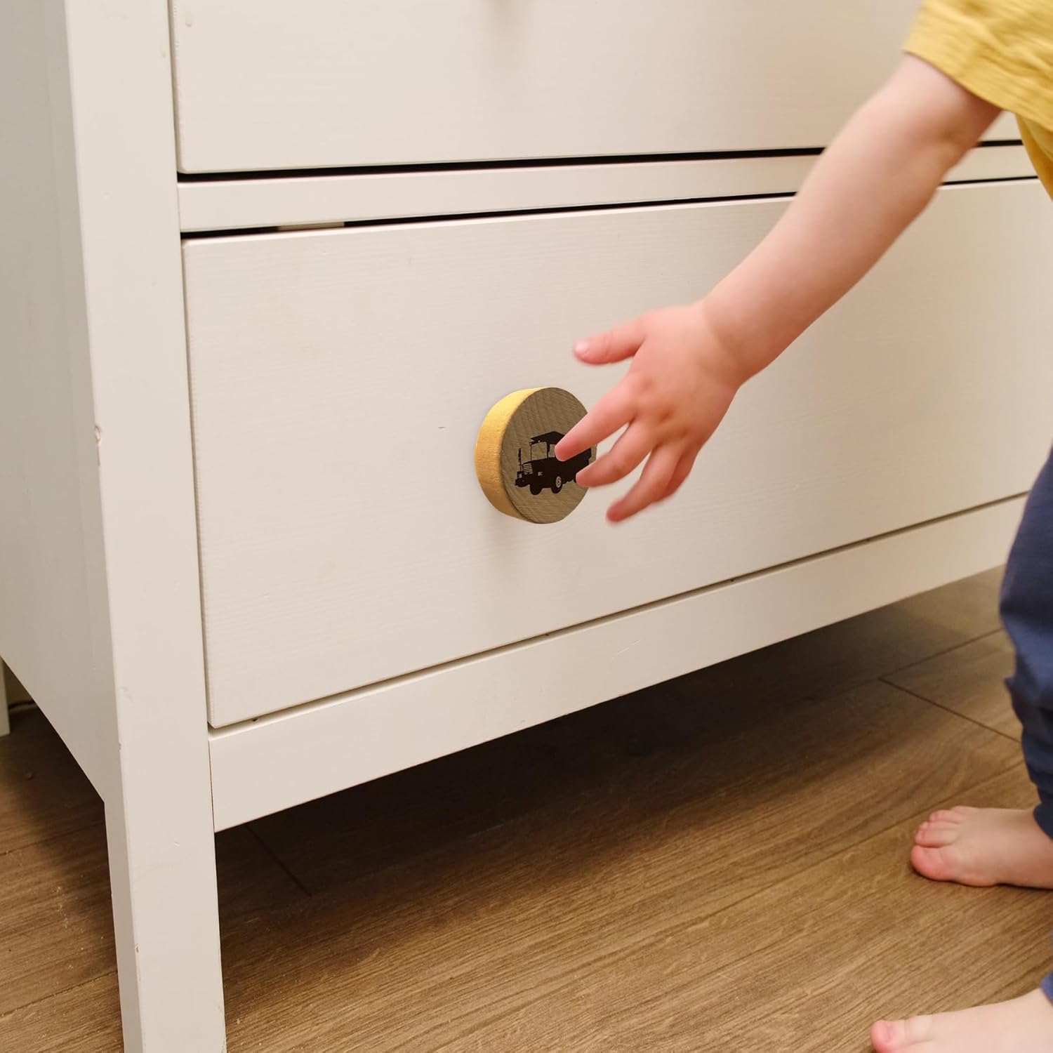 8PCS Nursery Childrens Furniture Wooden Drawer Pulls and Dresser Handles Knobs Baby Cabinet Decorative Round Wood Door Room Kids Bedroom Vehicle Themed Drawer Pulls
