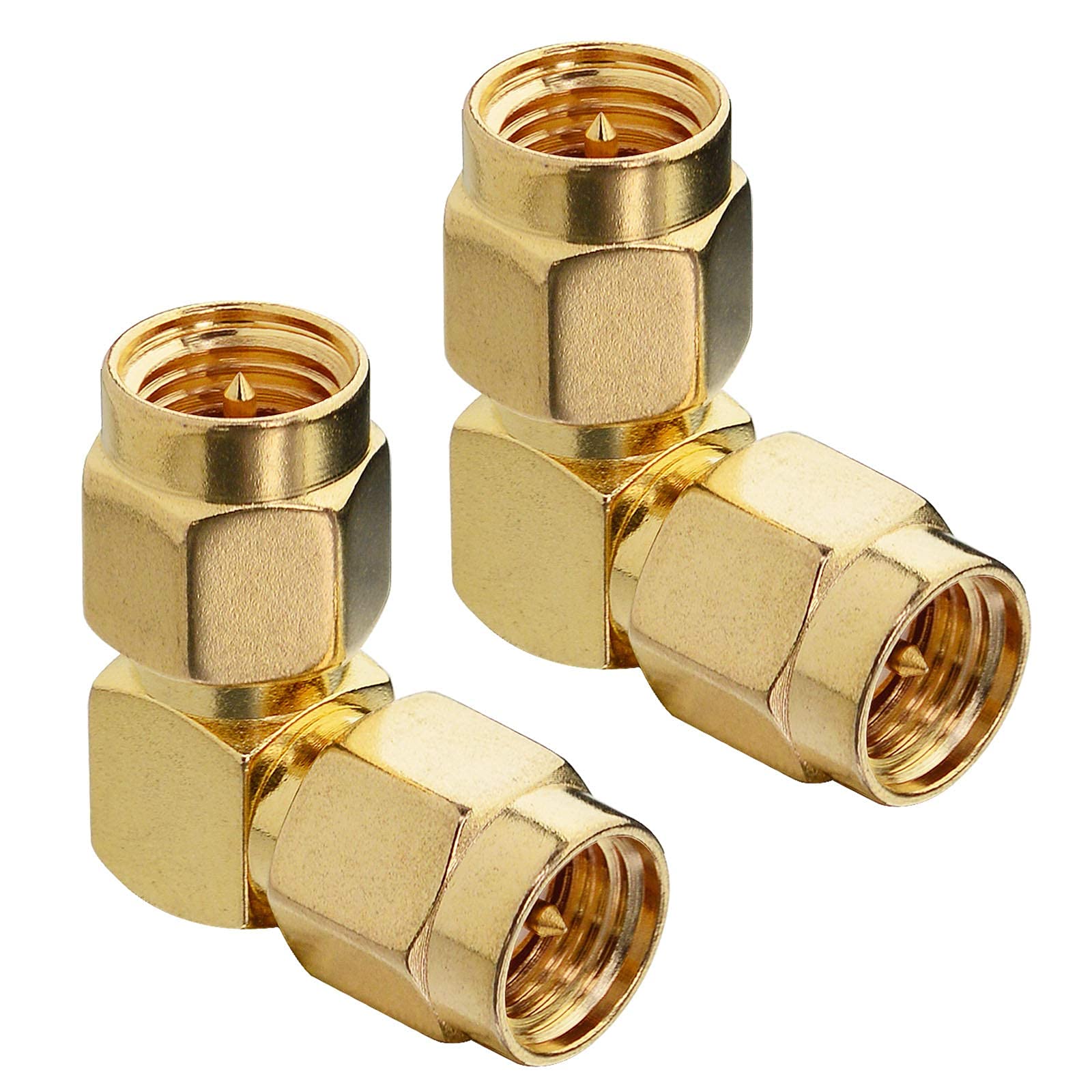 2-Pack SMA Male To Male 90 Degree Right Angle Adapter - Gold-Plated For WiFi & FPV Drones