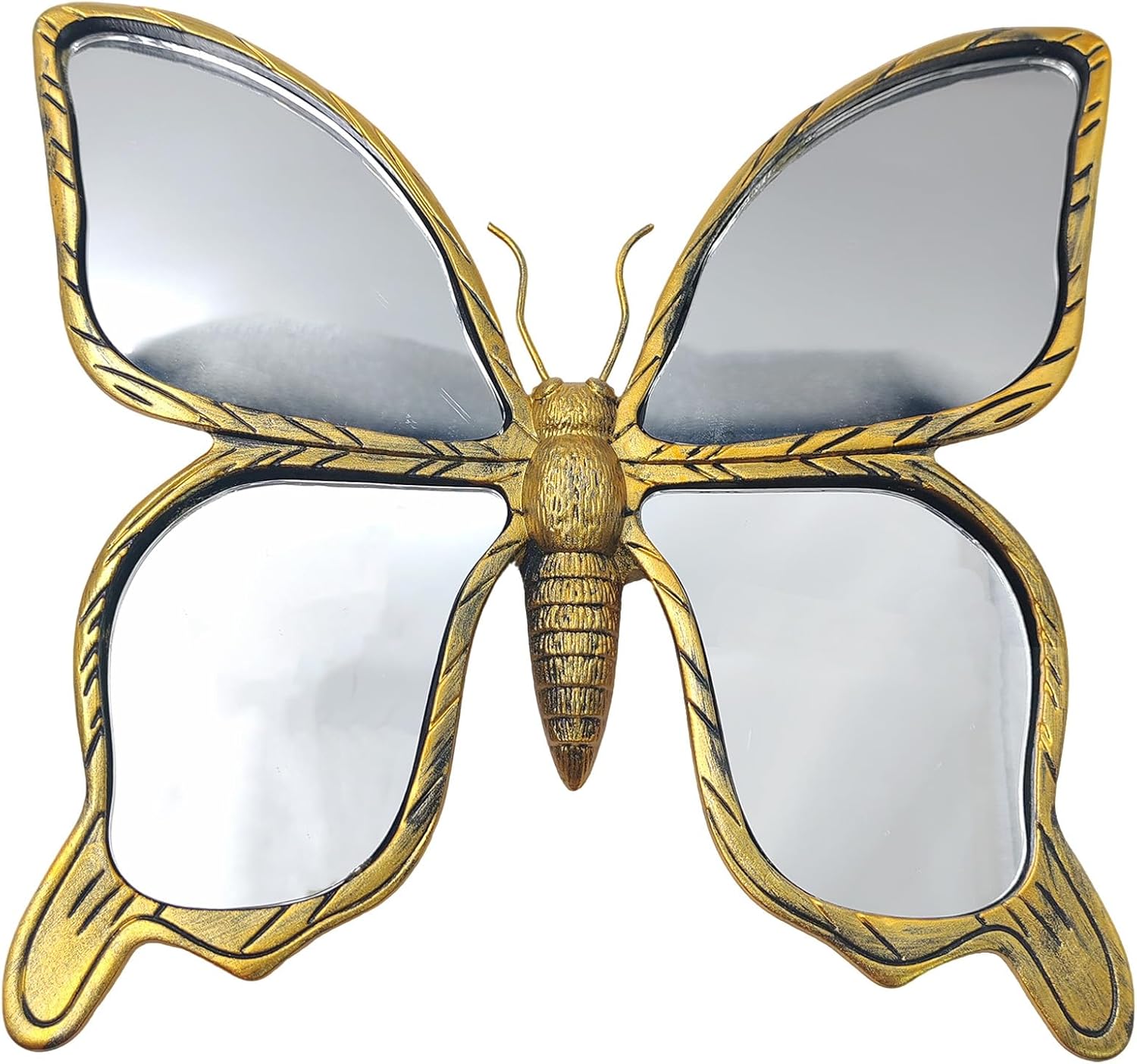 Gold Resin Butterfly Wall Decor, Insect Themed Wall Mirror, Creative Home Decoration for Bedroom Tabletop Balcony Corridor, Ideal Gift (1, Butterfly)