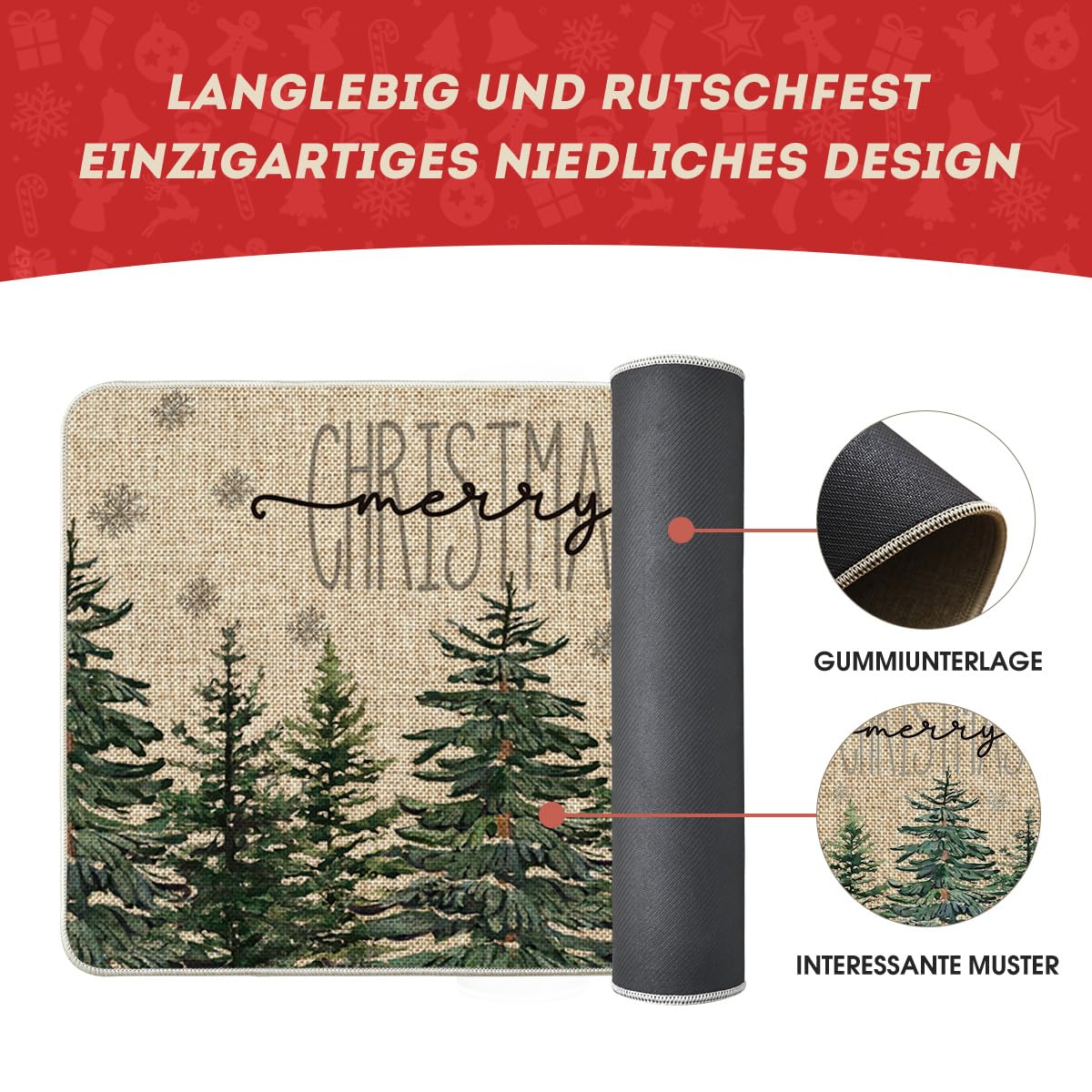 Artoid Mode Deurmat, aquarel, notenkraker, bladeren, Kerstmis, antislip