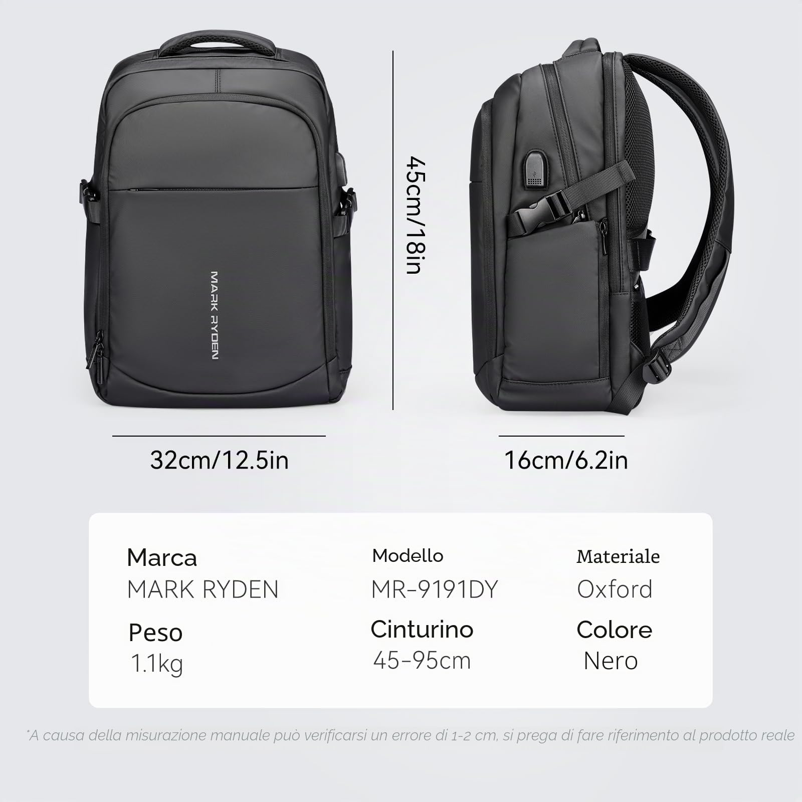 MARK RYDEN Zaino per Computer Portatile da 15.6 Pollici per Laptop PC Anti Borseggio Anti Graffio Zaino da Lavoro Impermeabile con Presa Ricarica USB per Viaggiare Scuola e Ufficio