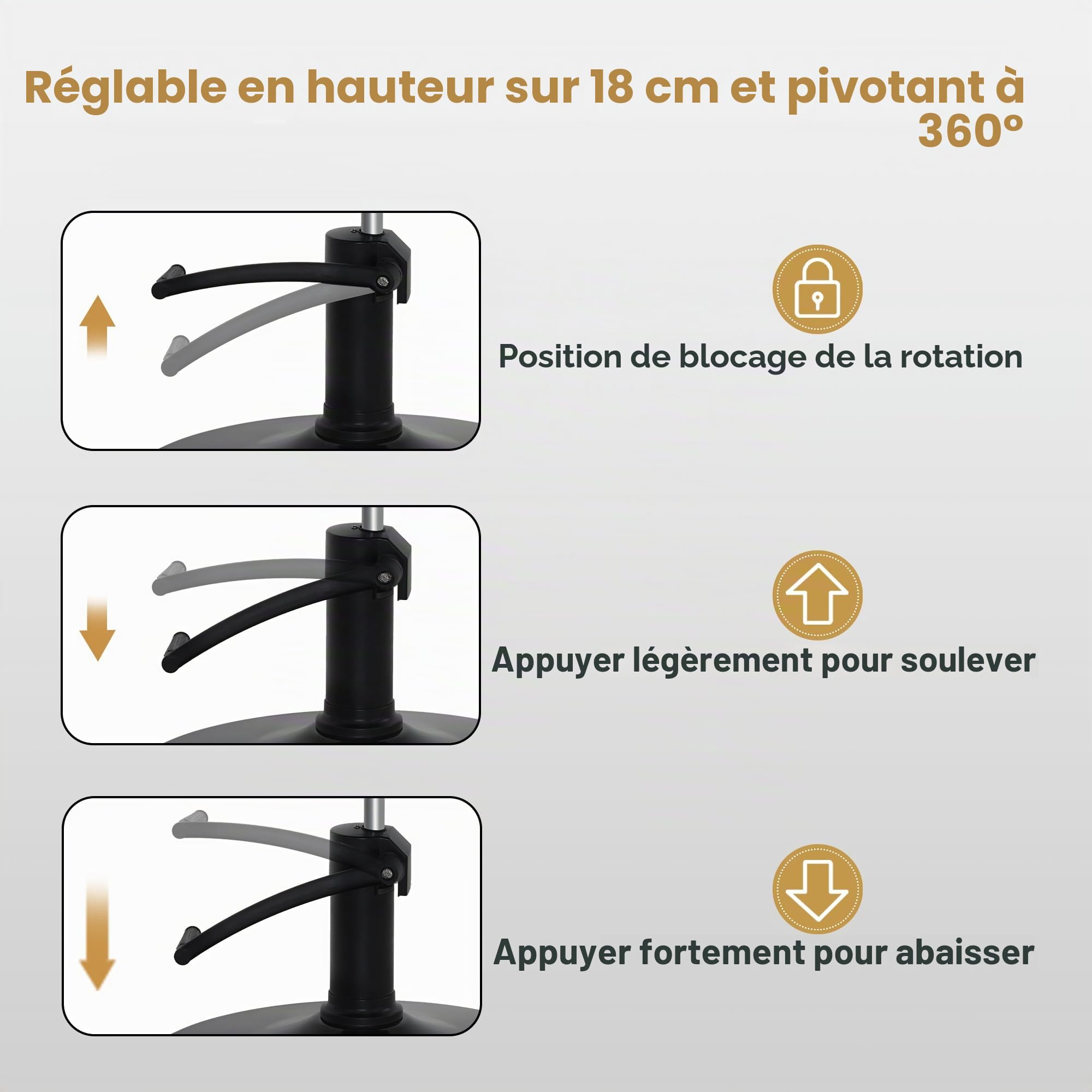 BarberPub Fauteuil de Coiffure, Fauteuil de Coiffure avec Pompe hydraulique pivotant à 360°, équipement de Coiffure Barber Chair réglable en Hauteur 3159 (Noir)
