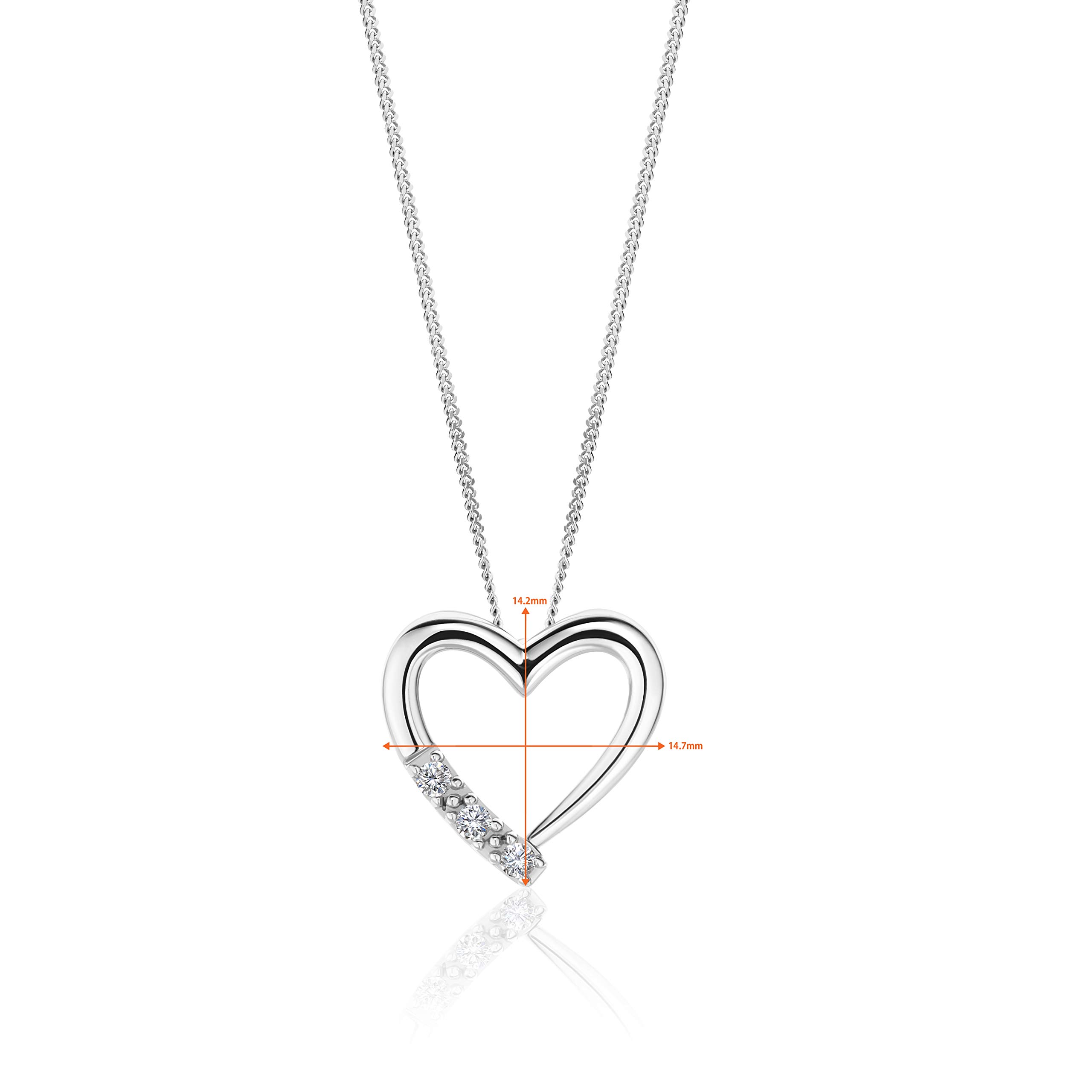 OROVI Damen Diamant Kette Weißgold, Halskette mit Herz-Anhänger 14 Karat (585) Gold und Diamanten Brillanten 0.08 Ct, 45 cm lang