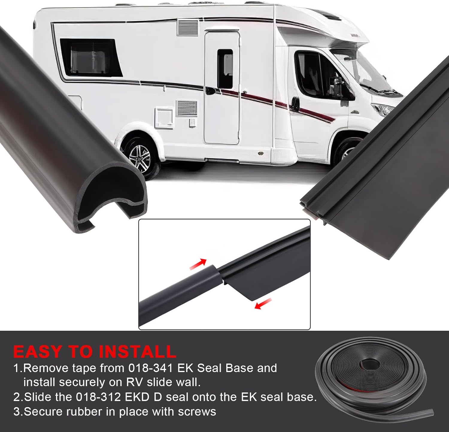 RV Slide Out Seal 35 Ft Rubber Camper for Keystone Forest River | 018-312-EKD + 018-341 EK | D-Seal Wiper 1in x 15/16in x 35ft + Base 1/2in x 2.75in x 35ft | Black