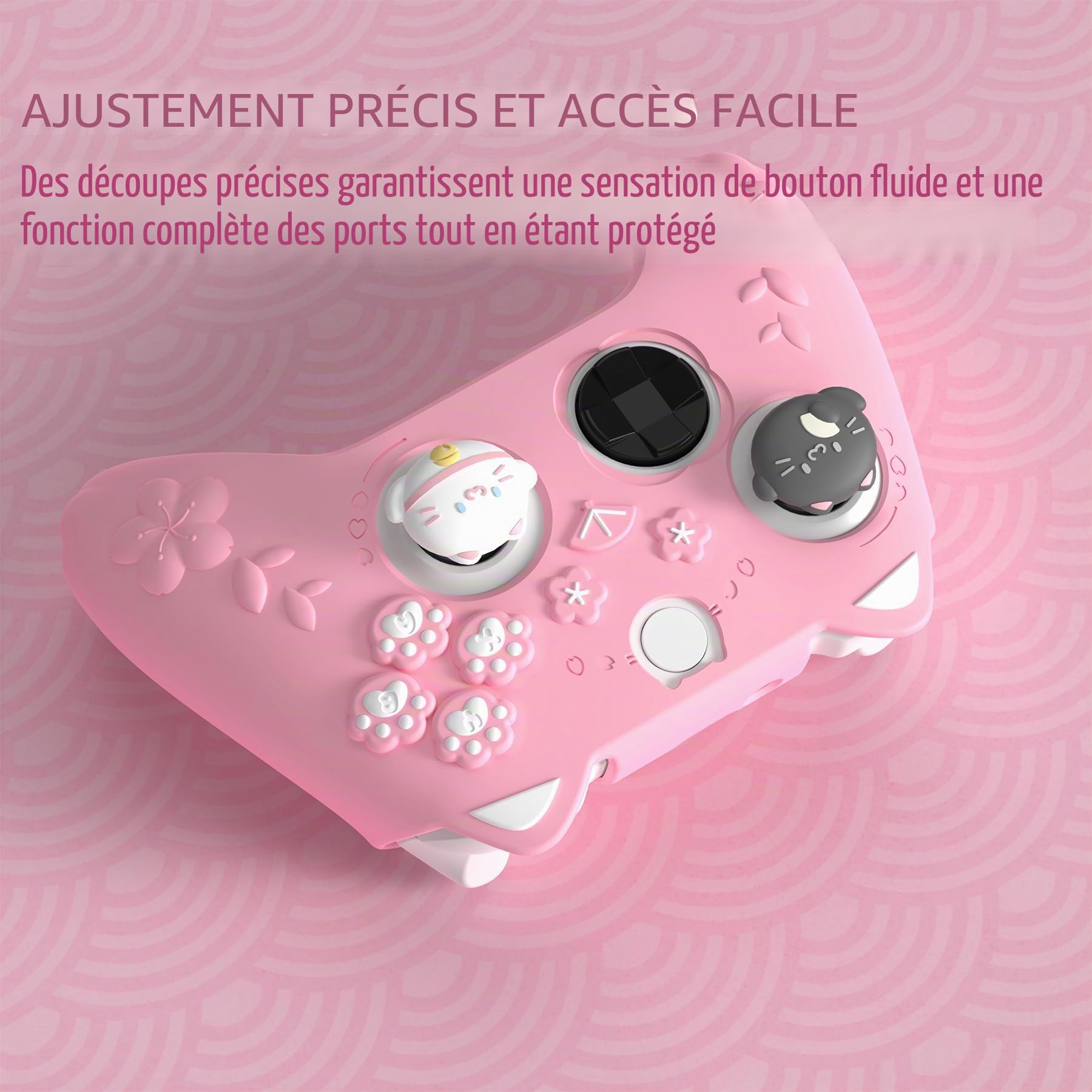 playvital Coque de Protection pour Xbox Series X S Manette Accessoires,Housse Grip en Silicone avec Capuchons de Joystick & Autocollant pour Xbox Core Controller Cover Skin-Rose