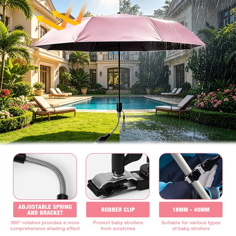 Ombrelle Universelle Pour Poussette, Parapluie De Protection Solaire Pour Landau, Parasol Anti UV 50+ Pour Landau, Parasol Poussett Bébé Universelle, Pour Poussette Et Buggy, Flexible Et Orientable