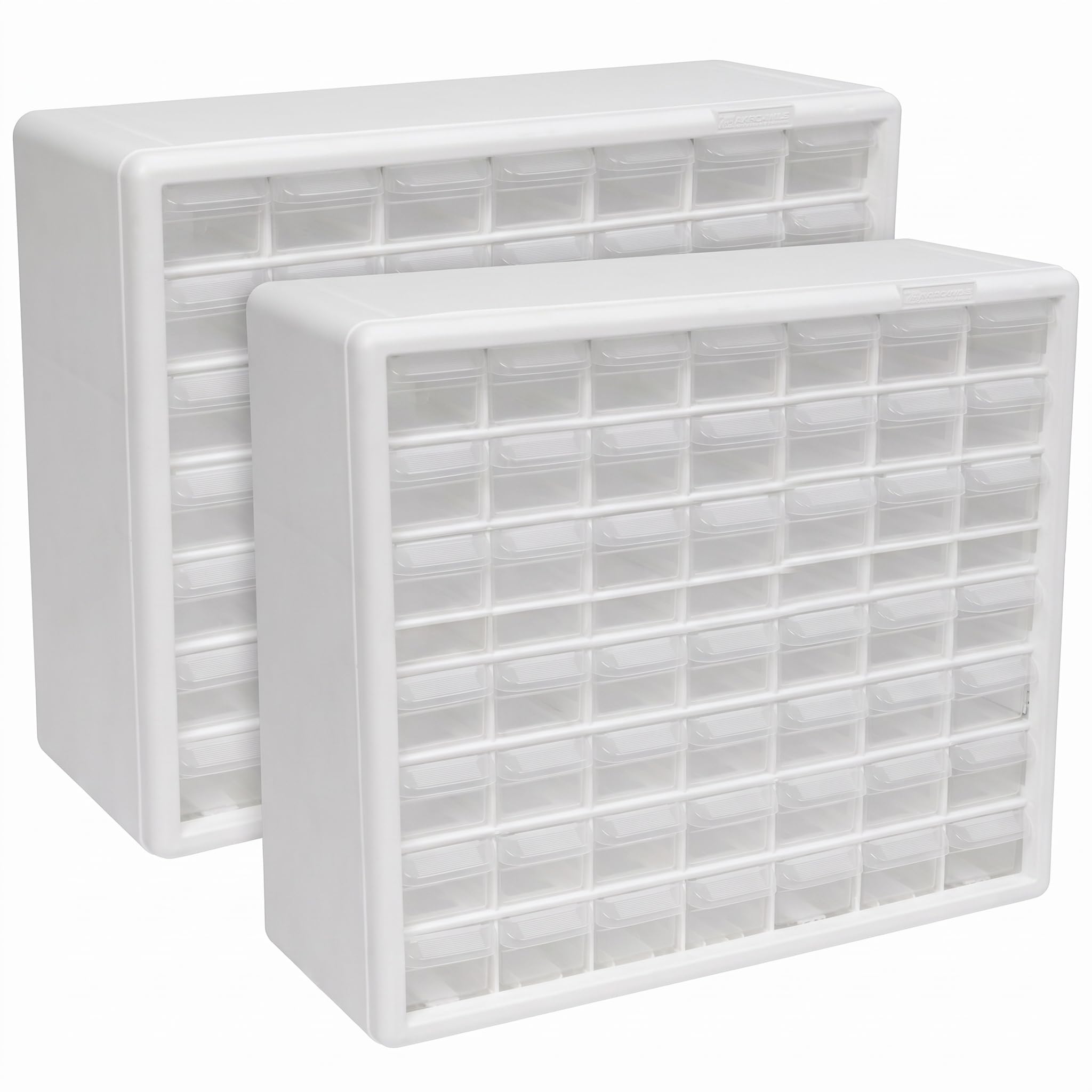 Akro-Mils 64-Drawer Plastic Drawer Storage Cabinet for Garage Organization, Bead Organizer, Building Bricks Storage, Teacher Toolbox, Makeup Organizer, 20-Inch W x 6-Inch D x 16-Inch H, 10164 White