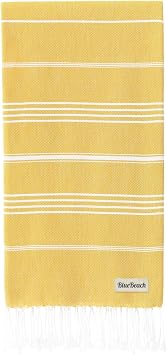 Blue Beach Turkish Towel - 100x180cm Large Turkish Hammam Peshtemal Towel - Super Absorbent, Quick Dry, Sand Free, Lightweight, Compact Towels for Swimming, Bath, Yoga Gym, Sauna and Travel Mustard