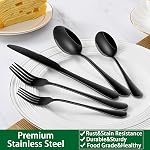 DEHOV 30 PCs Cutlery Sets,Black Stainless Steel Silverware Sets Service for 6 Person,Durable Flatware Sets for Home,Party,Restaurant,Tableware Knife Spoon and Forks Eating Utensils Set