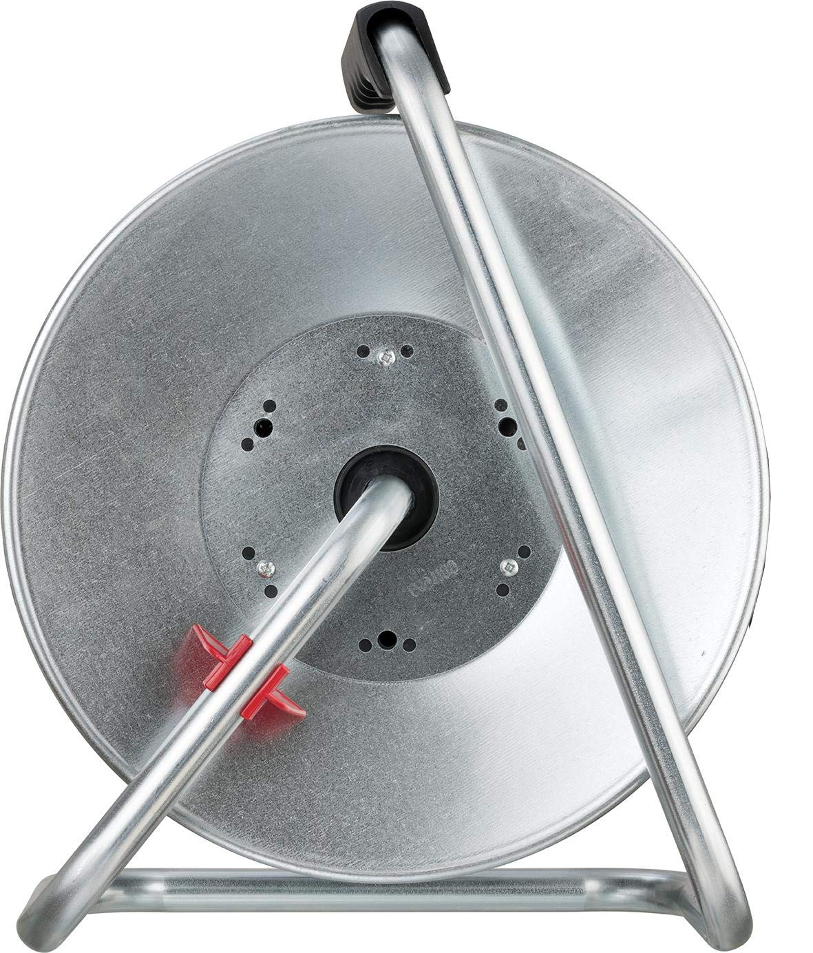 Brennenstuhl 1193105 Avvolgicavo Vuoto Serie Garant Sk in Acciaio Zincato Antiruggie Diametro 32 Cm Maniglia Ergonomica, Spina Italiana 16A e 4 Prese Italiane 10A+16A + Schuko, Argento