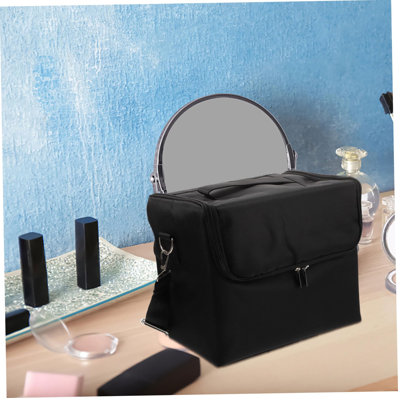 Kosmetiktasche Fassungsvermögen Stoff Multifachem mit Oxford Große aus Großem Lagen Design und Tragbarem Kulturbeutel Schminktasche Reise für Damen zum Reisen