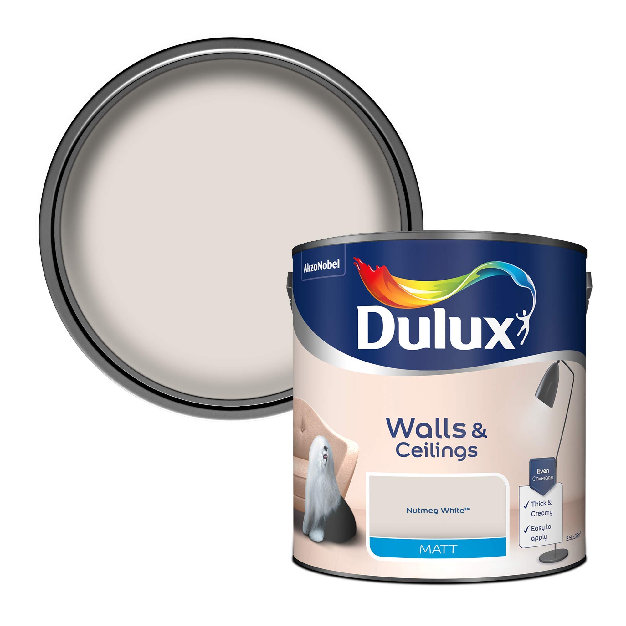 Dulux Nutmeg White Matt Emulsion Paint For Walls And Ceilings - 2.5 Litres