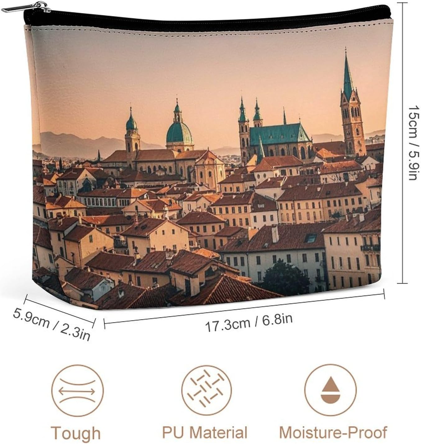 The Old Town at Sunset Makeup Bag for Women Portable Cosmetic Bag Waterproof Toiletry Bag Storage Bag Large Makeup Pouch Aesthetic Handheld Makeup Bag for Travel Work image 2
