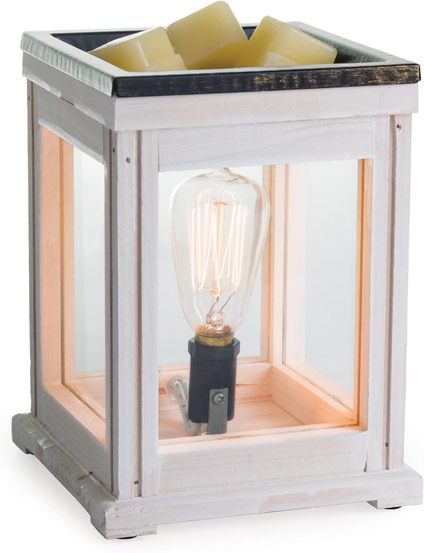 Candle Warmers Etc Vintage Bulb Illumination Fragrance Warmer UK 3 Pin (Type G) Electric Melt burner for fragrance oils & Wax Melts Weathered White Wood