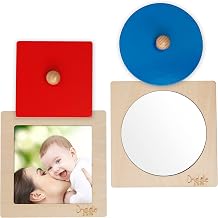 Driddle Montessori Toys - Wooden Knob Shape Puzzles - Mirror & Photo Insert - Learn Colors & Shapes Interactive Baby & Toddler Toys