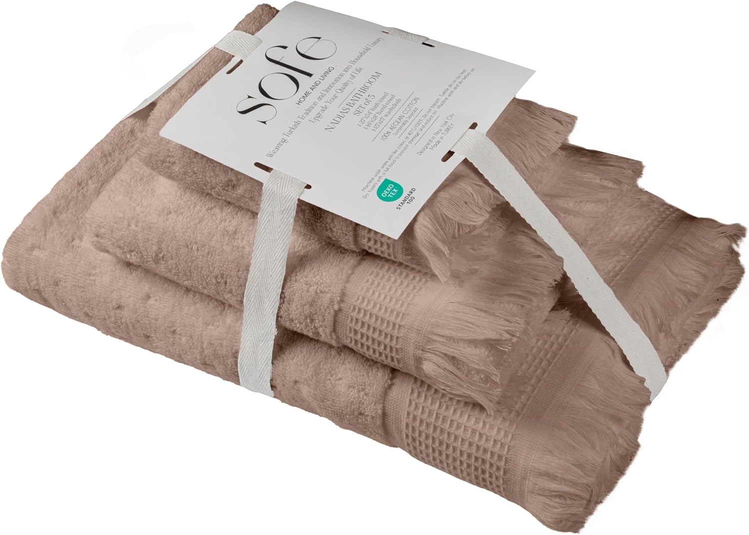 SOFE H&L | NADIAS Luxury Bath Towels Set of 3 (1 Bath Towel 1 Hand Towel 1 Wash Cloth) Moon | Light, Premium, Soft, Durable, Absorbent - Hotel Quality Turkish Bath Towels for Bathroom