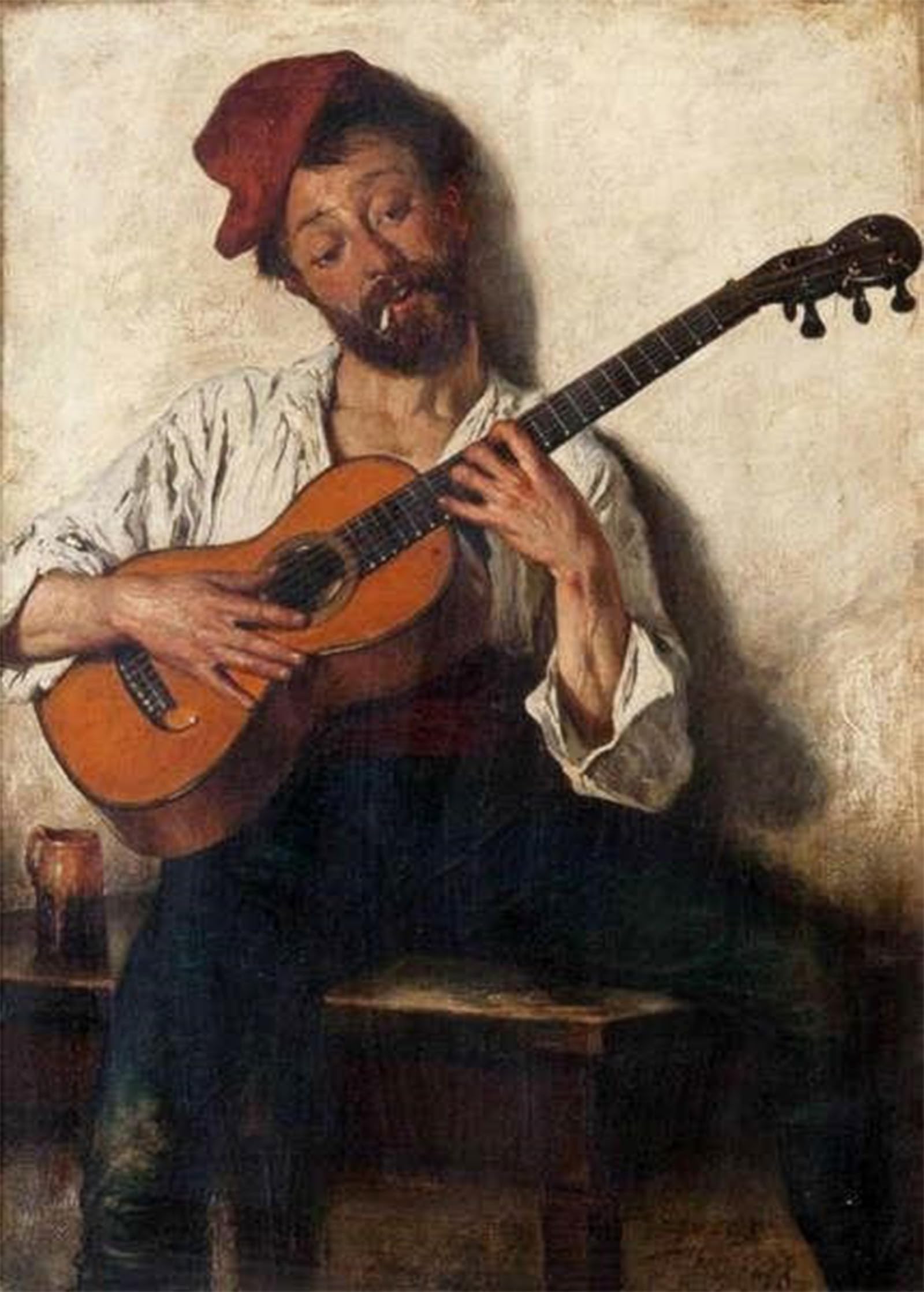 SERENDIPITP Retro Picture Poster Wall Art Pictures Painting Man Playing the Guitar by Eugène Joors Wall Art Canvas Print for Wall Decor 60x90cm