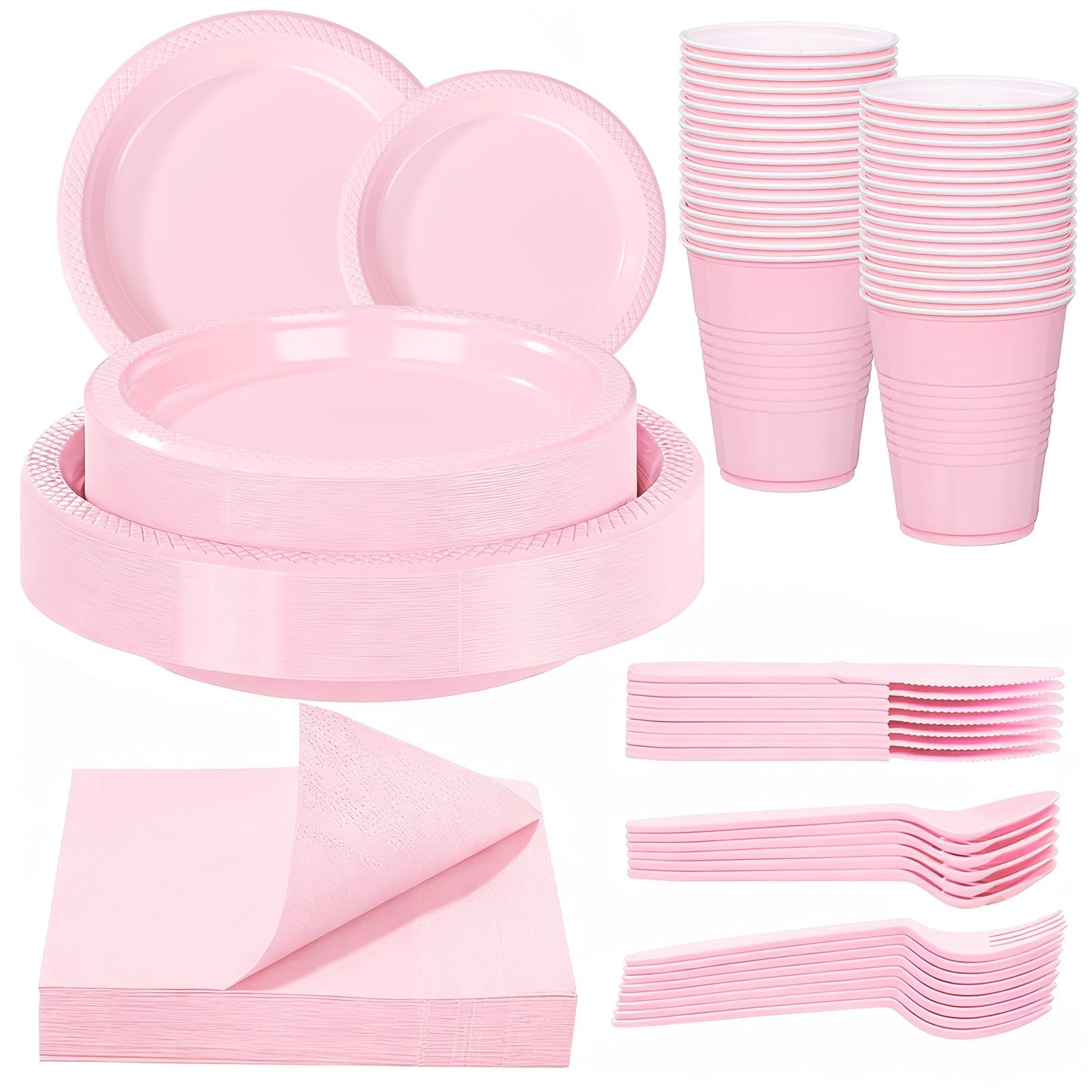 Photo 1 of WELLIFE 210-Piece Pink Plastic Plate Set