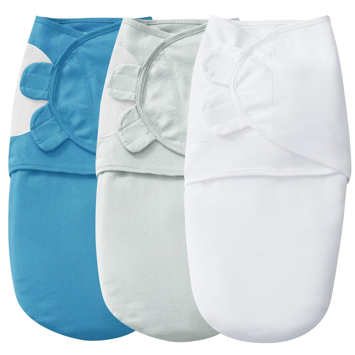david's kids 100% Cotton 3 Pack Baby Swaddle Wrap for 0-3 Months, Soft Swaddle Blanket for Newborn Infant, Adjustable Baby Wrap Sleep Sacks for Boys Girls, Newborn Essentials, White & Grey & Blue