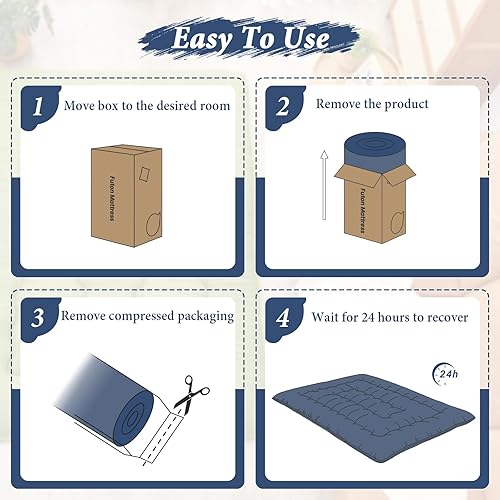 Miniatura 9 de DAICO Colchón japonés de suelo tipo futón, tamaño individual, 39 x 80 pulgadas, 4 pulgadas, tapete de tatami grueso, tapete plegable enrollable para