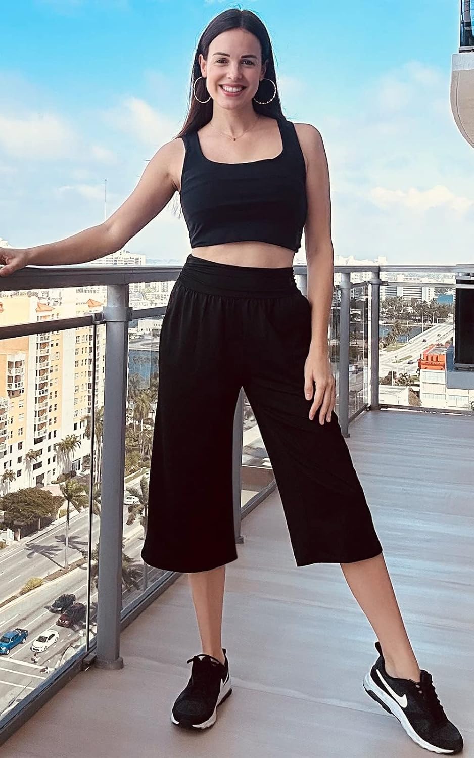 TARSE Womens Capris Lounge Yoga Pajama Cropped Pants Casual Wide Leg with Pockets Elastic Waist Workout Sweat Pants Summer - Image 3