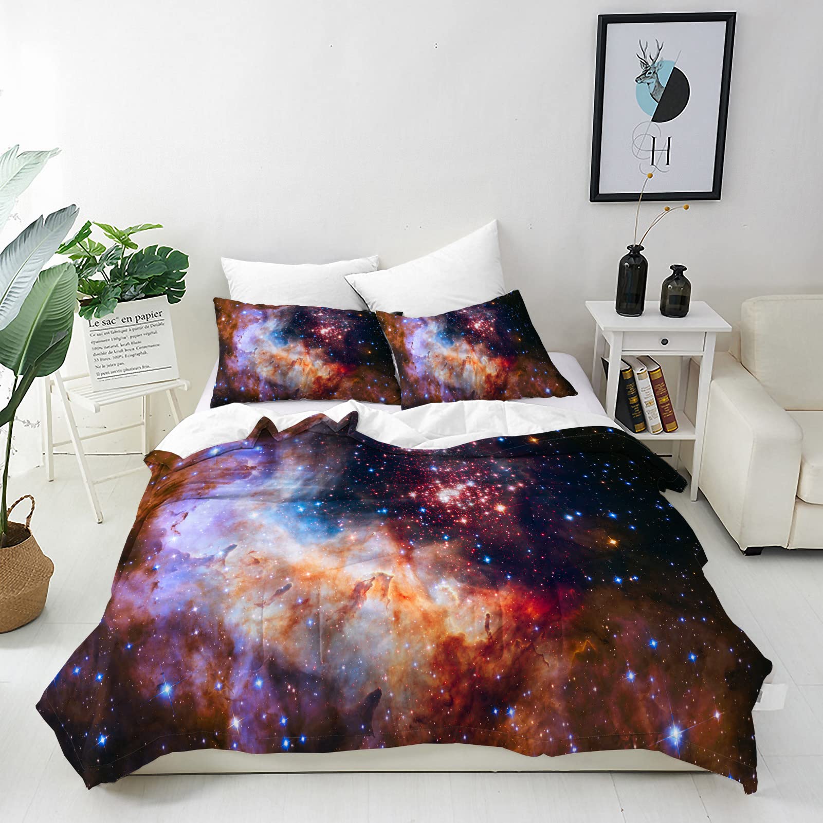 ANHOPE Galaxy Duvet Cover Set Soft Comforter Cover Brown Black Nebula Stars Print Pattern 3 Piece Bedding Set with Pillowcase All Season Quilt Cover with Zipper for Kids Adults King Size โ image 1