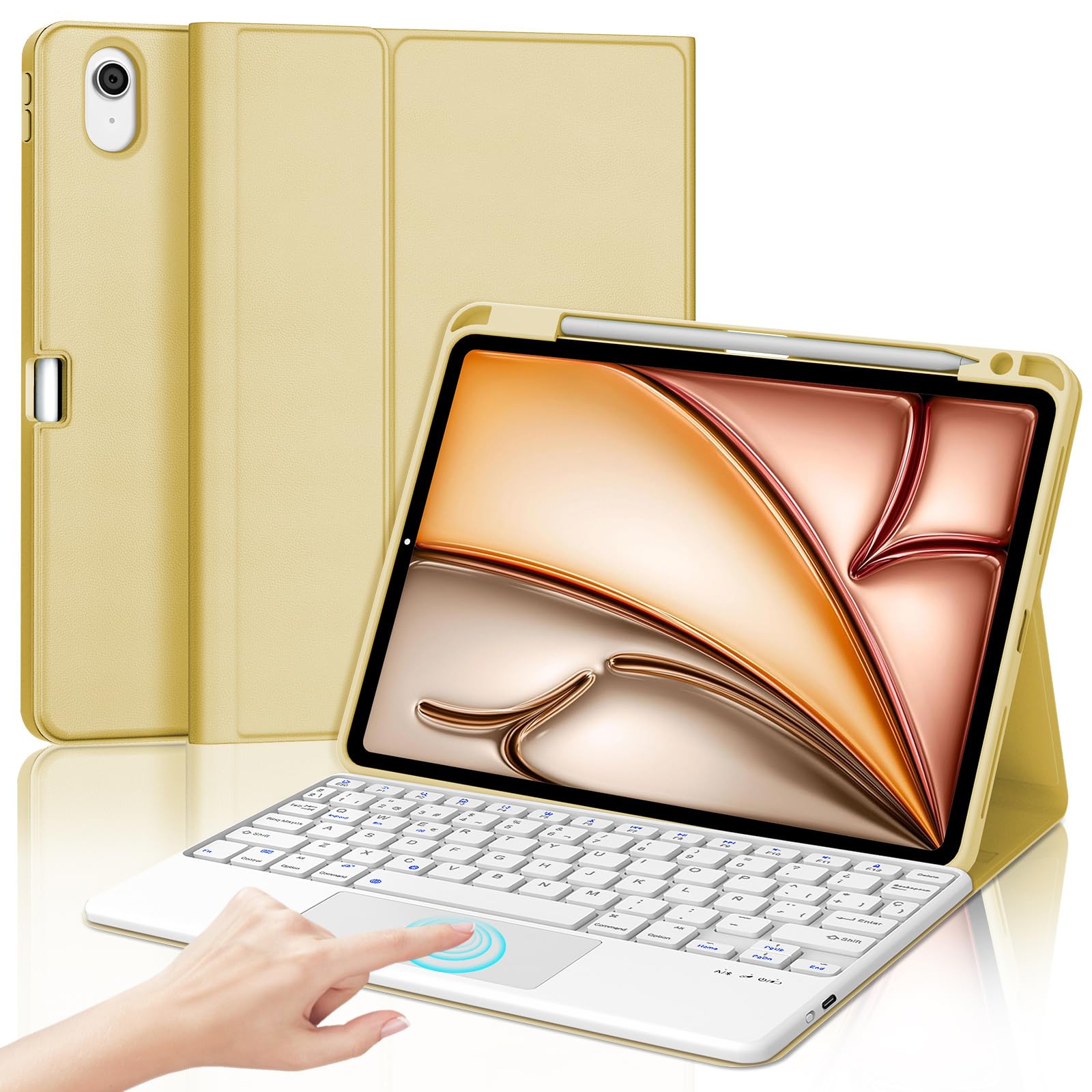 IVEOPPE Funda Teclado iPad Air 11 (M2 2024/M3 2025) con Touchpad, Cover Teclado Trackpad Español Ñ Bluetooth Magnética Desmontable para iPad Air M2 2024/M3 2025 11 Pulgadas, Amarillo Claro