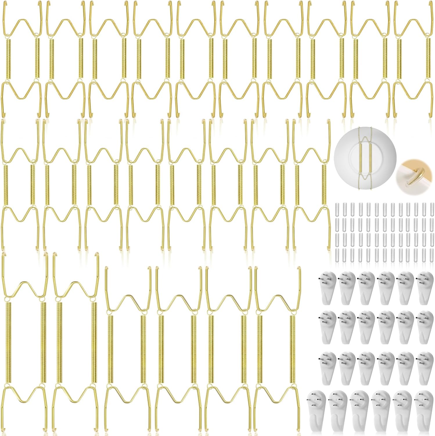 24 Pack Plate Hangers for Wall Display, 6/8/10/12 Inch Invisible Stainless Steel Plate Holders with Wall Hooks, Fit 5.5–12.5 Inch Decorative Plates, Plate Display Hangers for Home Wall Decor, Gold