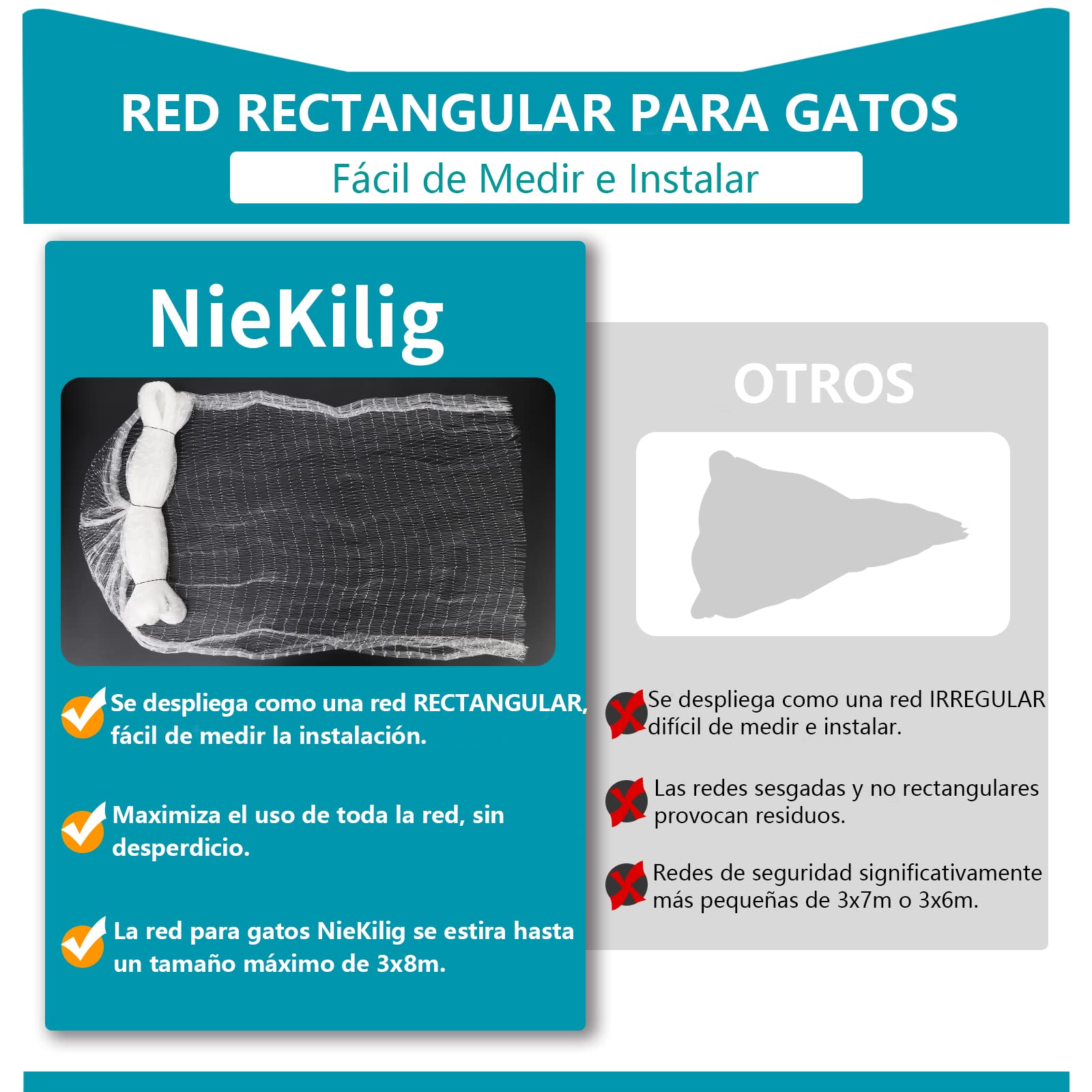 8x3m Red para Gatos Terraza de sin Taladro, Red Gatos Ventanas Seguridad Transparente para Redes Protección Malla Gatos para Balcones, Ventanas, Tragaluces y Puertas