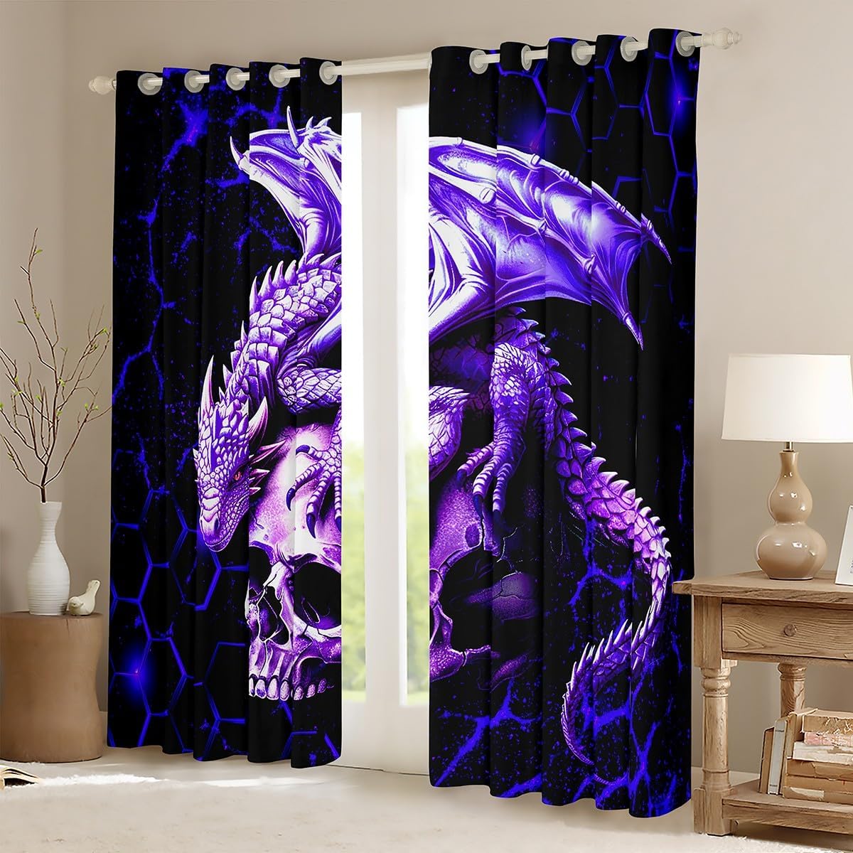 Feelyou Dragon Curtains for Bedroom Living Room (2 Panels, 42 x 90 Inch) Kids Purple Blue Honeymoon Blackout Curtains Sugar Skull Darkening Drapes Wild Animal Window Treatments