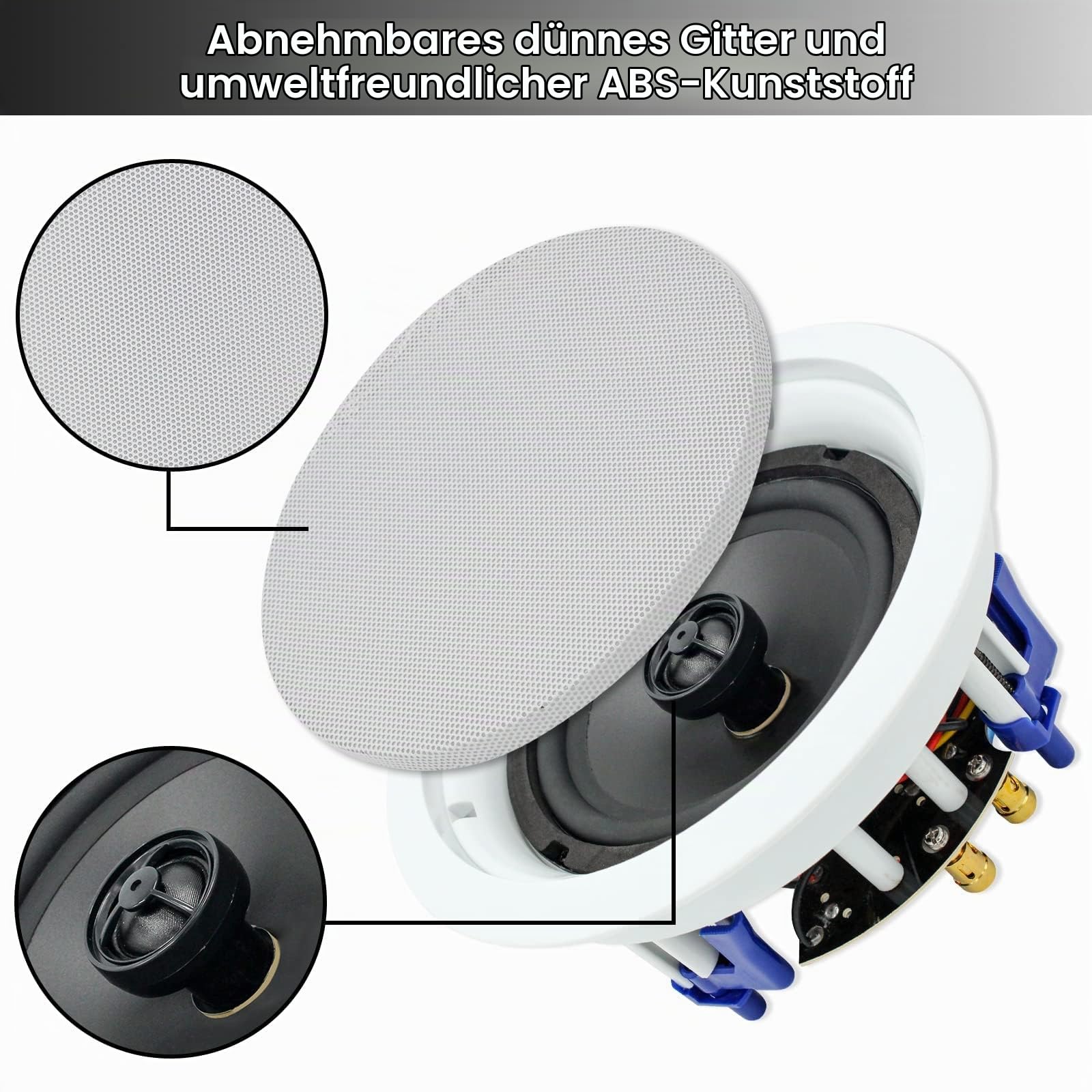 Herdio 6,5 Zoll Deckenlautsprecher, 8 Ohm 160 Watt Einbaulautsprecher, Bündige Montage Sound, Perfekt für Innen und Außenbereich, Schlafzimmer, Heimkino (2 Lautsprecher)