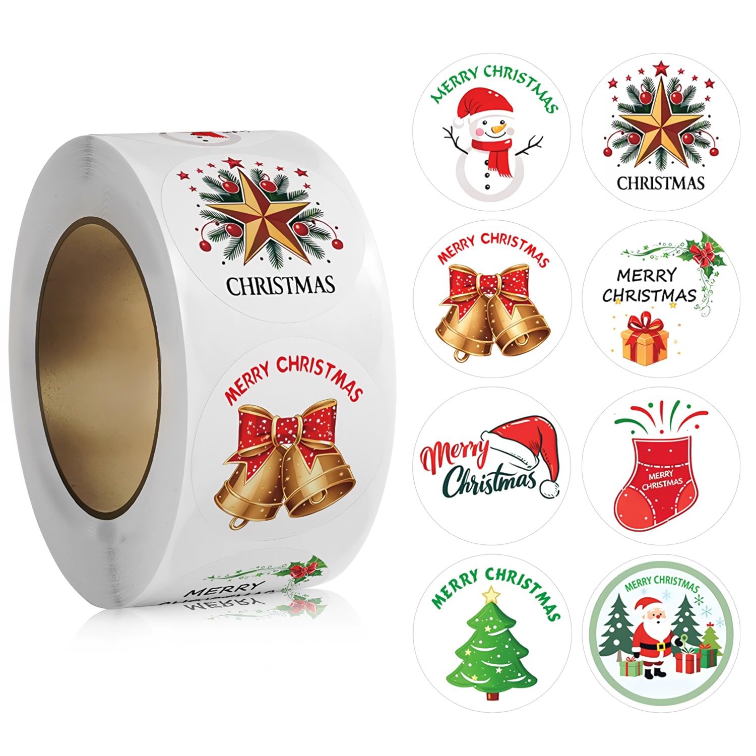 Christmas Stickers Roll, 500 Pcs 1 Inch Merry Christmas Stickers, Happy Christmas Stickers for DIY, Envelope Seals Boxes Cards Party Favor Decorations