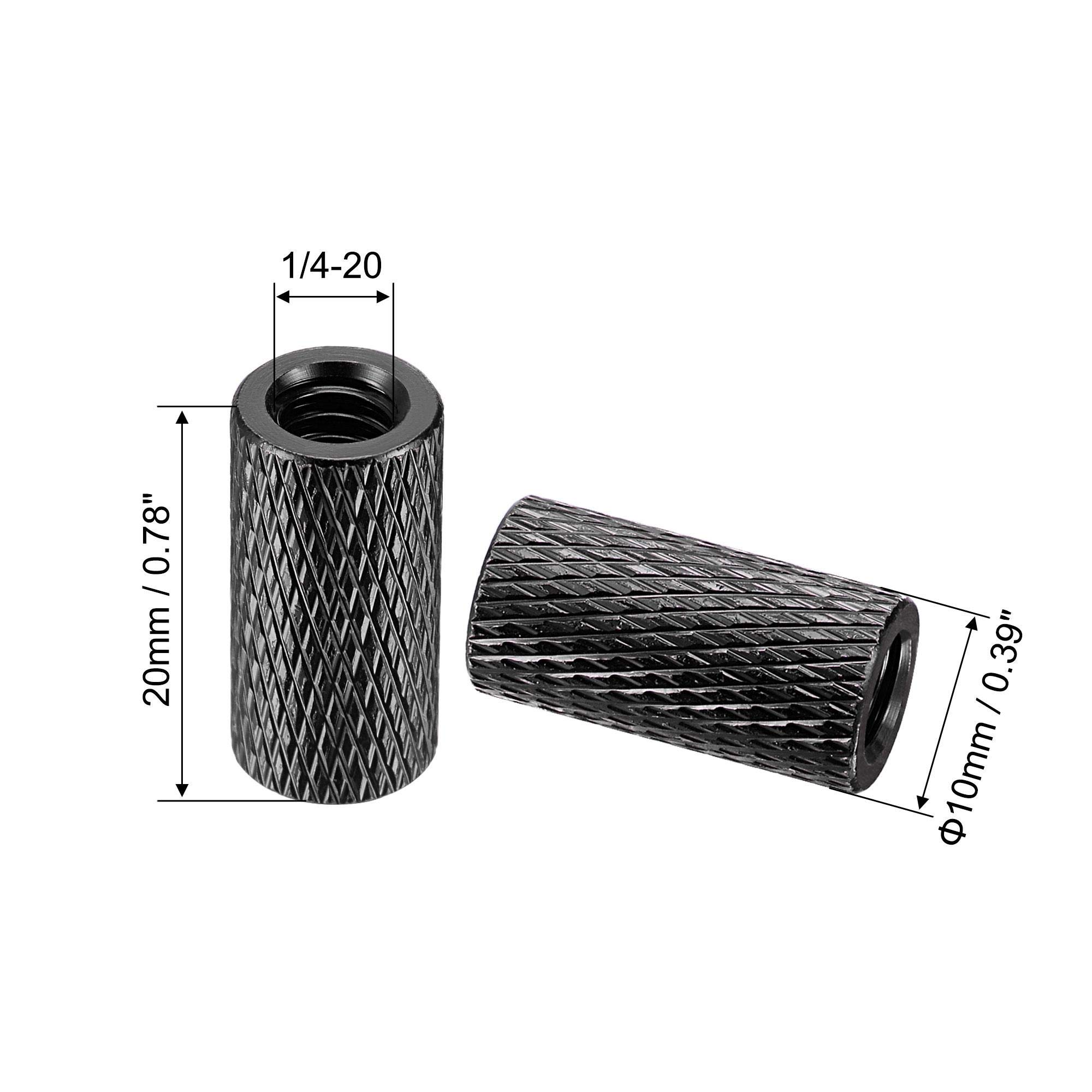 uxcell 1/4-20 x 10mm x 20mm Aluminum Alloy Hand Screw Nuts Diamond Knurl Knurled Camera Tripod Pass Hole Nut Black 2pcs