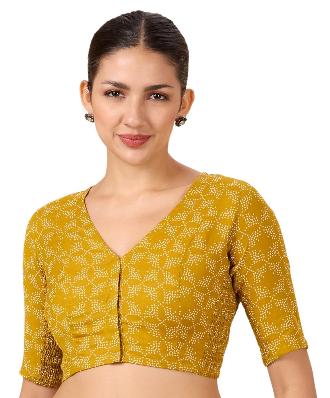 Women's Cotton Printed Stretchable (Smocked) Readymade Saree Blouse