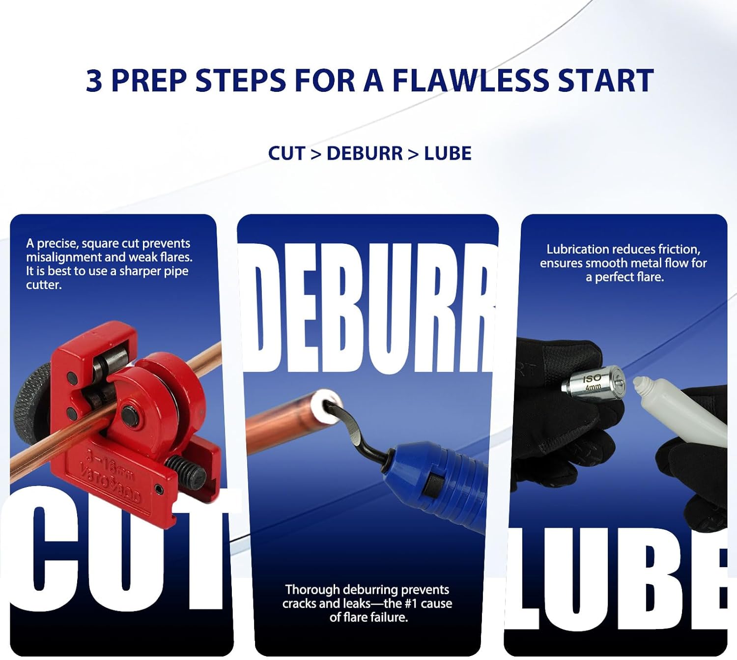 Professional Hydraulic Flaring Tool Kit, with Stabilizing Arm for 45° Double & Single, ISO Bubble, GM Fuel & Transmission Line Flares - 3/16" to 1/2" & 4-10mm, Includes Cutter & Deburrer