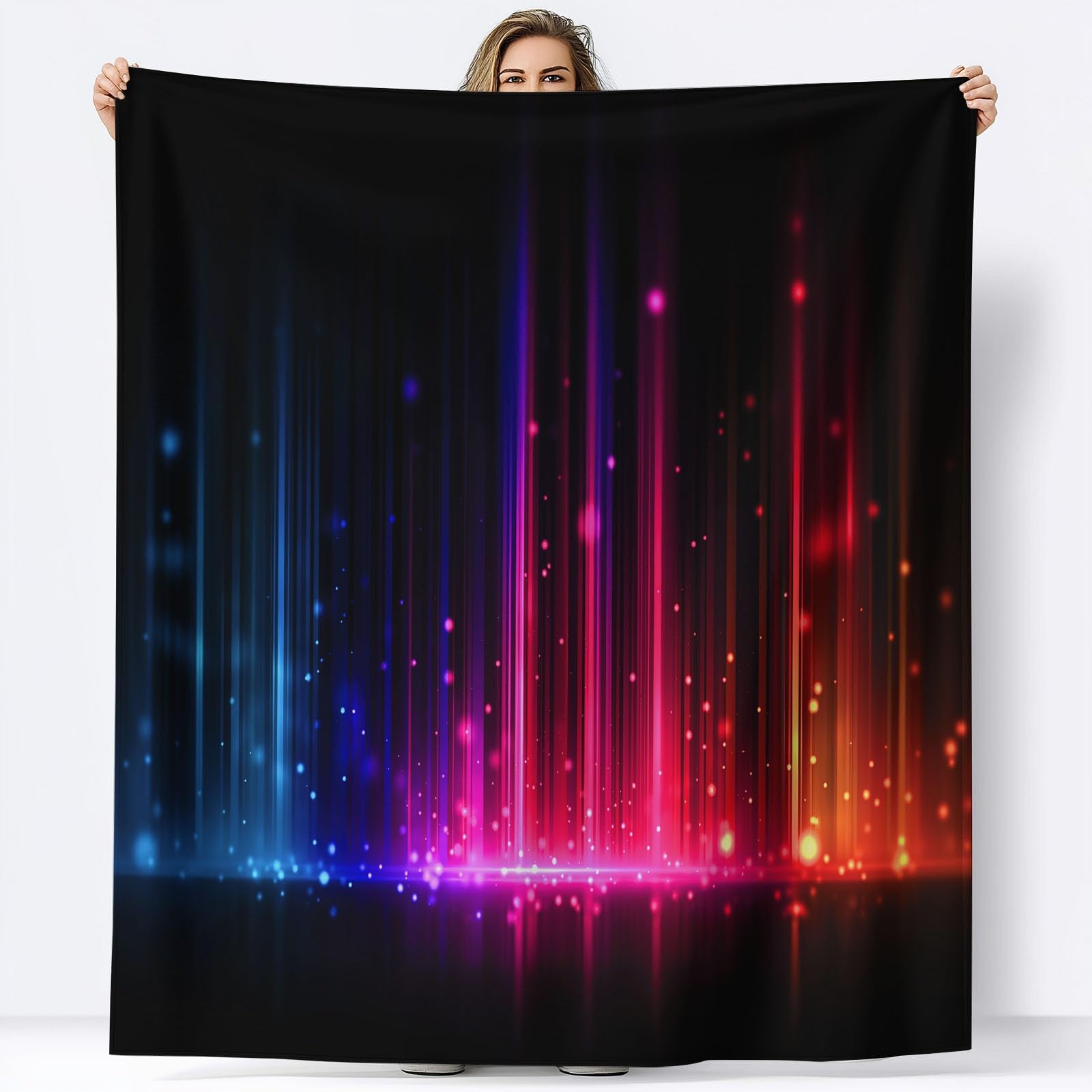 Flanelowy koc polarowy z efektem świetlnym Kolorowy pled polarowy, narzuta na sofę Wygodny koc dwuosobowy Koc na łóżko w kratę zimowy, 220 x 240 cm Czarny