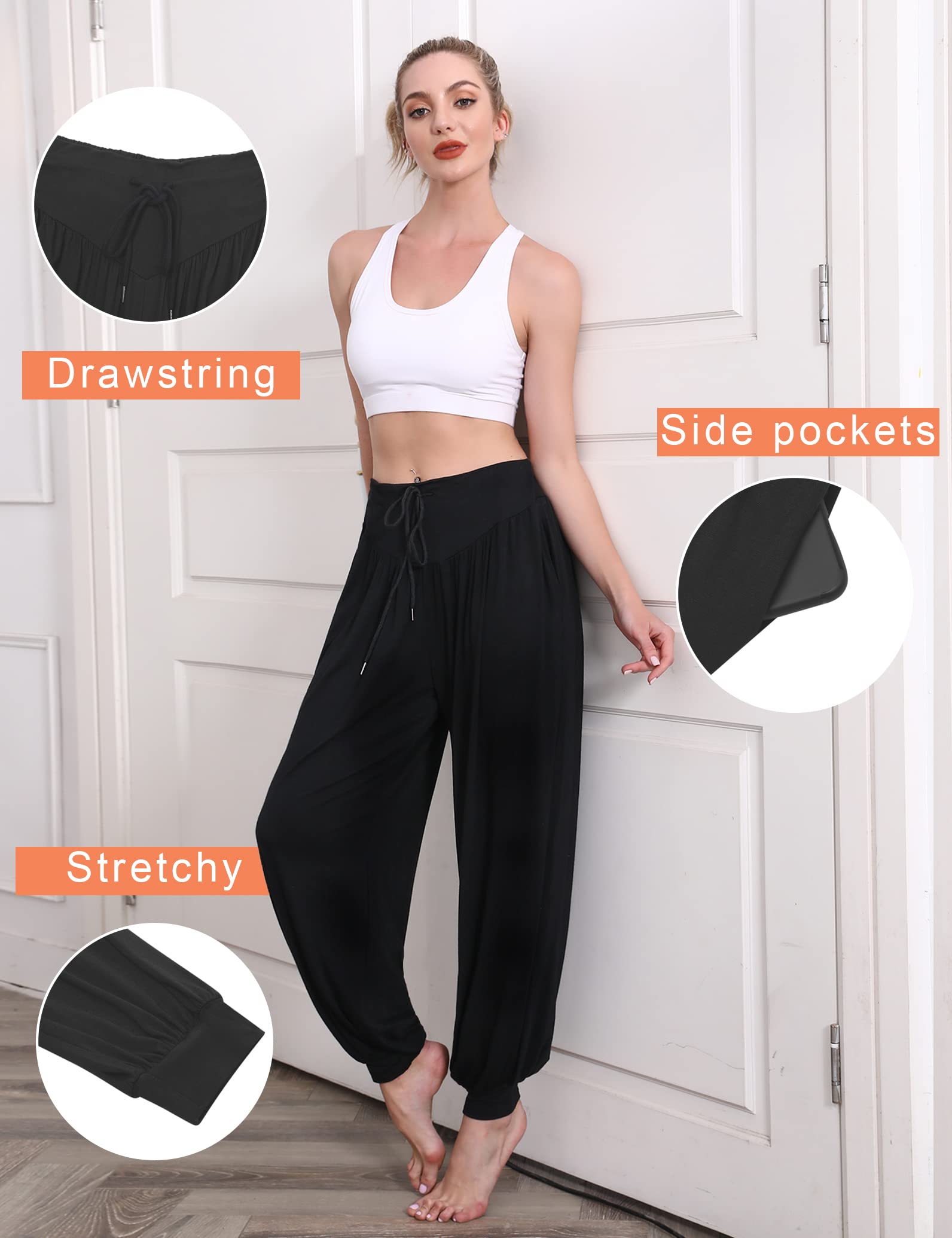 Terecey Pantaloni Harem Donna,Pantaloni da Yoga Donna con Tasche,Pantaloni Donna Eleganti Vita Alta,Pantaloni Donna sprotivi Cotone per Jogging, Danza, Pilates S-3XXL