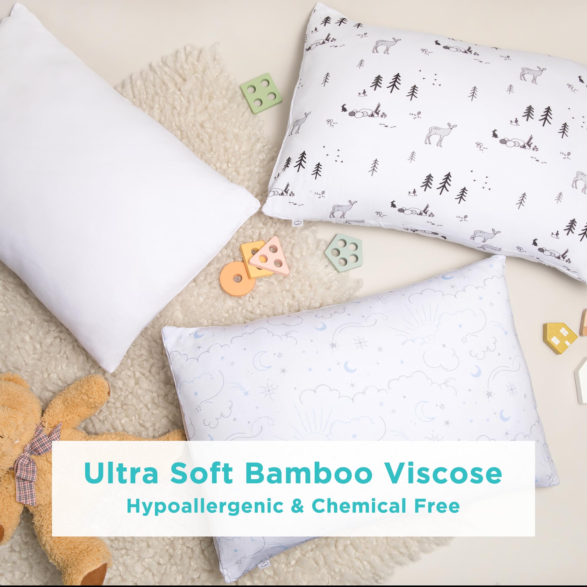 LittleHippo Oreiller pour enfant avec taie d'oreiller en bambou (viscose) – 33 x 45,7 cm hypoallergénique pour dormir, oreiller pour enfants, oreillers de voyage, mini oreiller, coussin de chambre