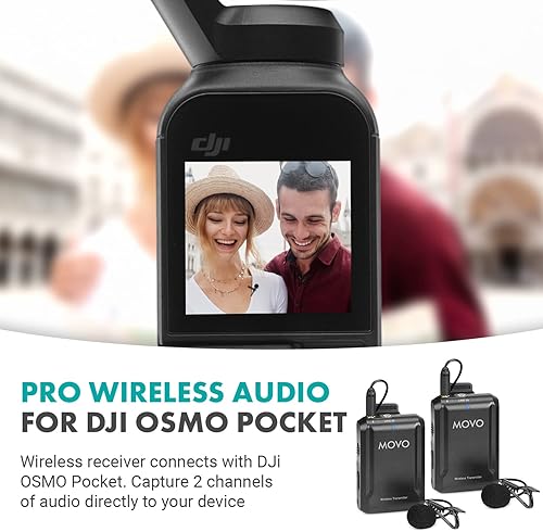 Miniatura 2 de Movo Edge-OP-Duo - Micrófono de solapa inalámbrico dual para Osmo Pocket 1 y 2, micrófono inalámbrico de solapa con clip, 2 transmisores y receptor