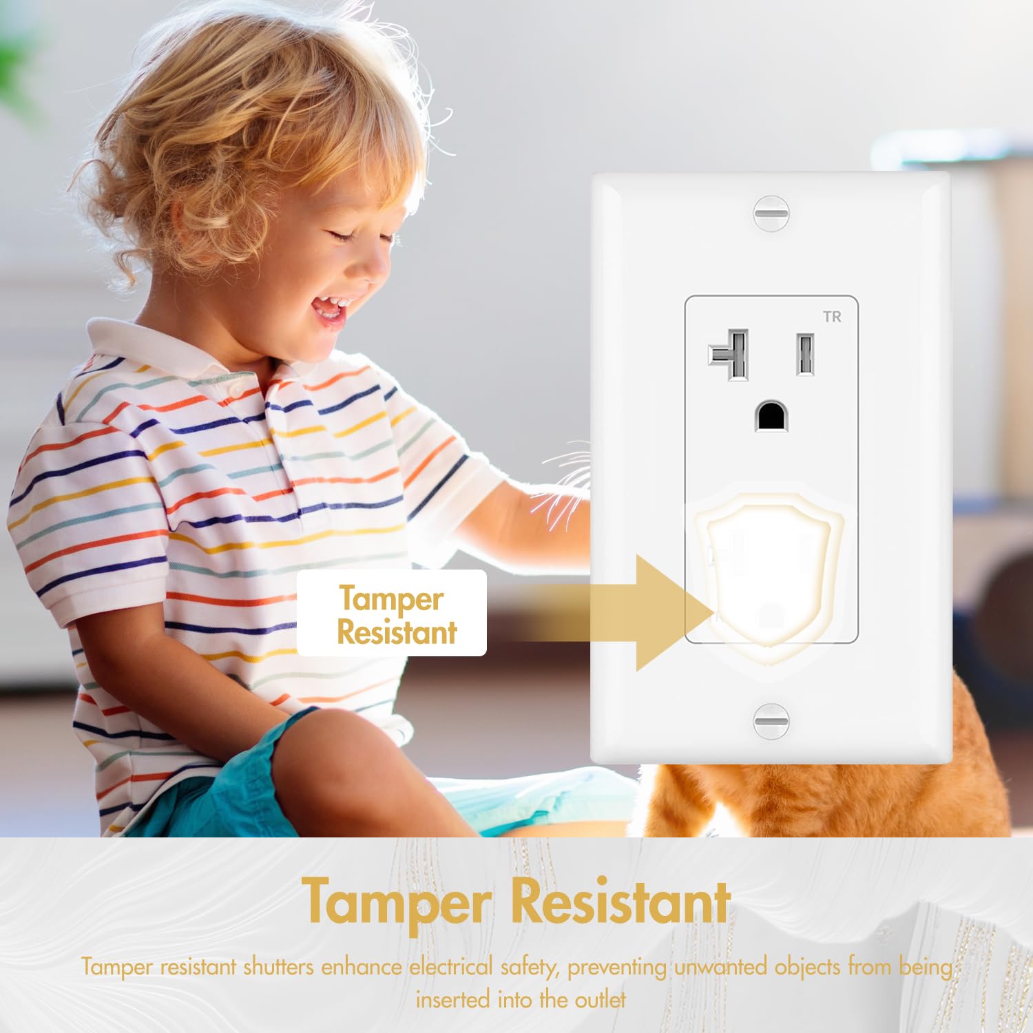 Decorator Receptacle Outlet, Tamper Resistant, Decora Receptacle, 20 Amp, 125 Volt, Grounding with Wall Plate UL Listed, Snow White (20A Outlet 50pack)