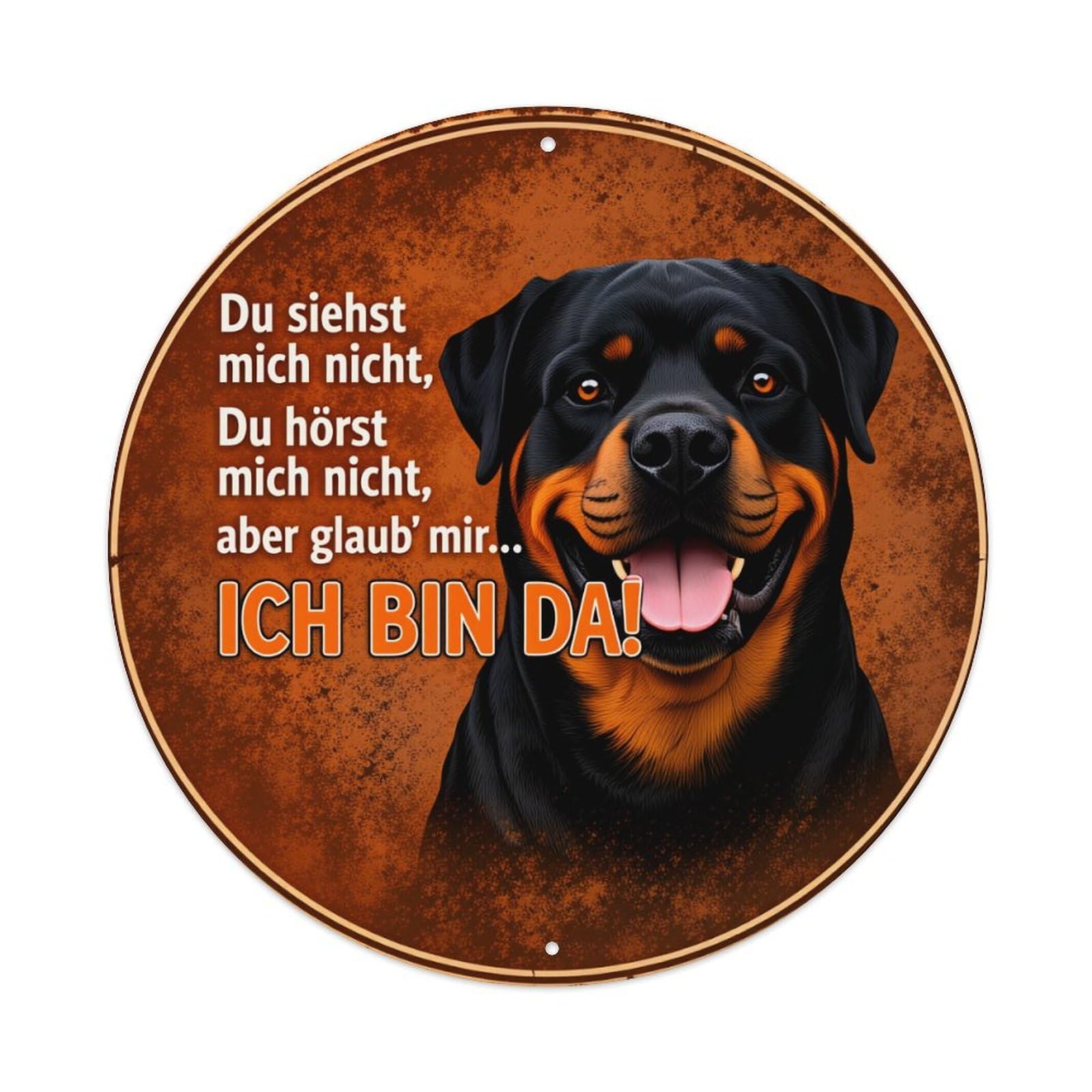 Rottweiler Dog With Text In German Circle Background Round Vintage Tin Sign,Retro Wall Art,Metal Poster for Home, Bar, Garage, Cafe, Rustic Indoor & Outdoor Decor, 8x8 Inches