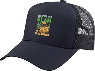 We Put The Glam in Glamping Camper Nature Lover Camp Trucker Hat with Adjustable Mesh Back