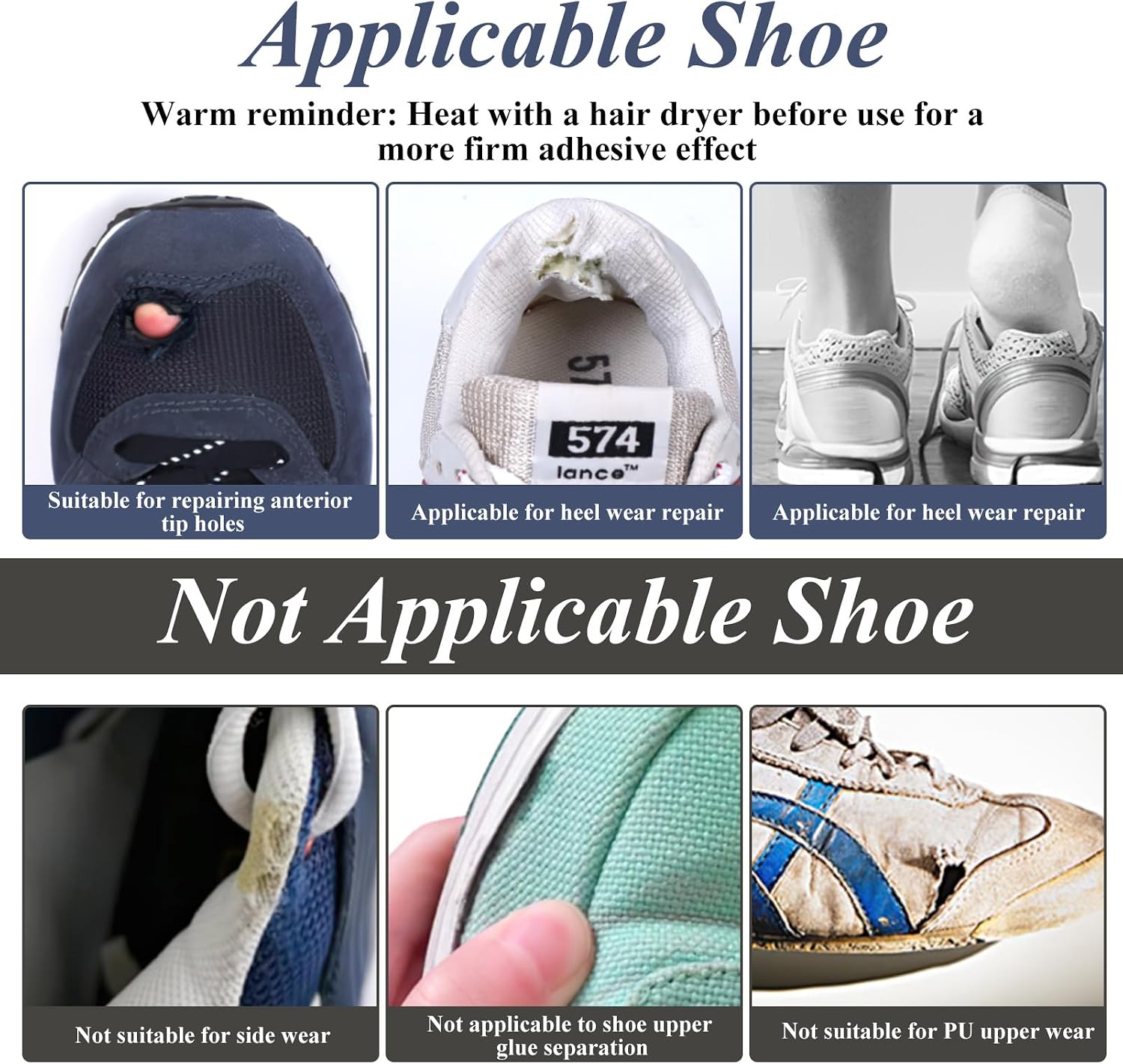 16 Pairs Shoe Heel Repair Patches, Quick Self-Adhesive Inside Sneaker Holes Patches, Complete Interior Mesh Patch Up for Sport Work Walking Hiking Tennis Shoes Sneaker (Black & White)